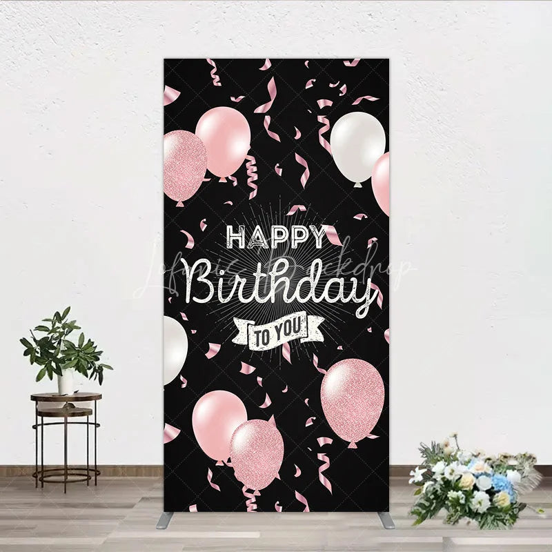 Lofaris Happy Birthday to You Pink and White Balloons Rectangle Backdrop Glitter Confetti Party Cover