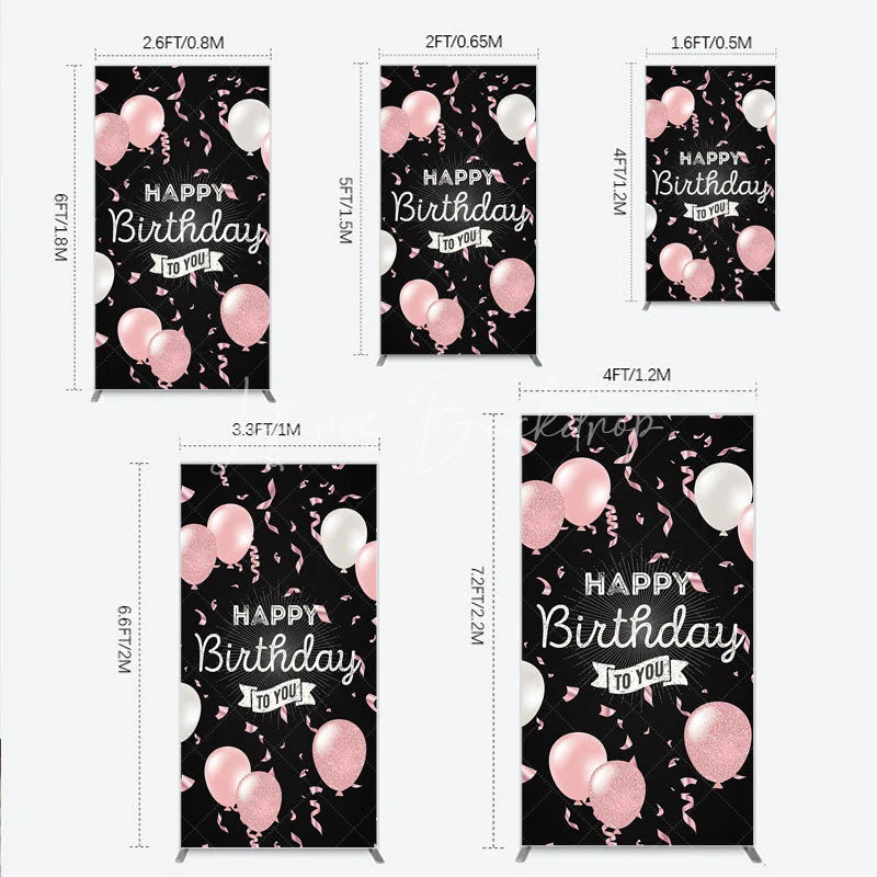 Lofaris Happy Birthday to You Pink and White Balloons Rectangle Backdrop Glitter Confetti Party Cover