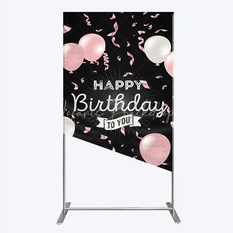 Lofaris Happy Birthday to You Pink and White Balloons Rectangle Backdrop Glitter Confetti Party Cover