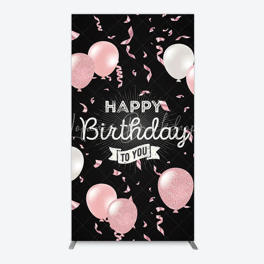 Lofaris Happy Birthday to You Pink and White Balloons Rectangle Backdrop Glitter Confetti Party Cover