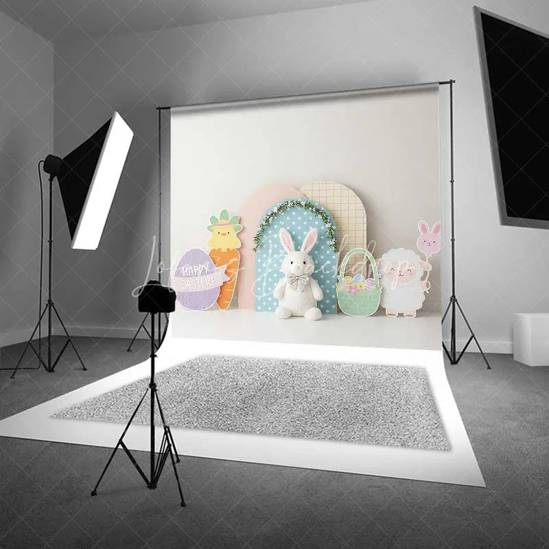 Lofaris Happy Easter Backdrop Cute Bunny Chick Sheep Polka Dot Photography Background Spring Holiday Party Decoration