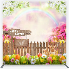 Lofaris Happy Easter Bunnies and Colorful Eggs Backdrop Spring Garden Rainbow Party Decor Tension Fabric