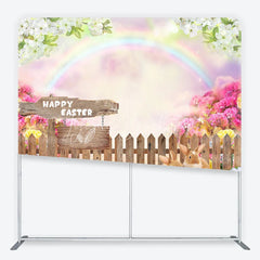 Lofaris Happy Easter Bunnies and Colorful Eggs Backdrop Spring Garden Rainbow Party Decor Tension Fabric