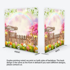 Lofaris Happy Easter Bunnies and Colorful Eggs Backdrop Spring Garden Rainbow Party Decor Tension Fabric