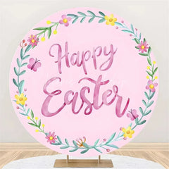 Lofaris Happy Easter Round Backdrop Colorful Egg Twig Wreath Cover Spring Floral Circle Background