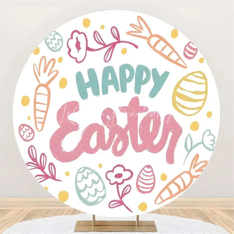 Lofaris Happy Easter Round Backdrop Colorful Egg Twig Wreath Cover Spring Floral Circle Background