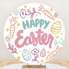 Lofaris Happy Easter Round Backdrop Colorful Egg Twig Wreath Cover Spring Floral Circle Background