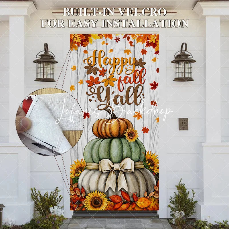 Lofaris Happy Fall Y’all Stacked Pumpkins and Sunflowers Door Cover Rustic Autumn Thanksgiving Decor