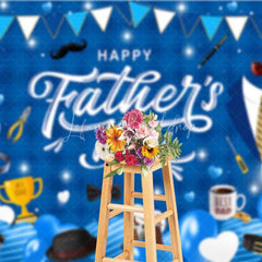 Lofaris Happy Fathers Day Backdrop Blue Plaid and Masculine Elements Background Best Dad Trophy Tools Party Banner