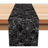 Lofaris Happy Halloween Table Runner with Black and White Spider Web for Spooky Gothic Party Decorations