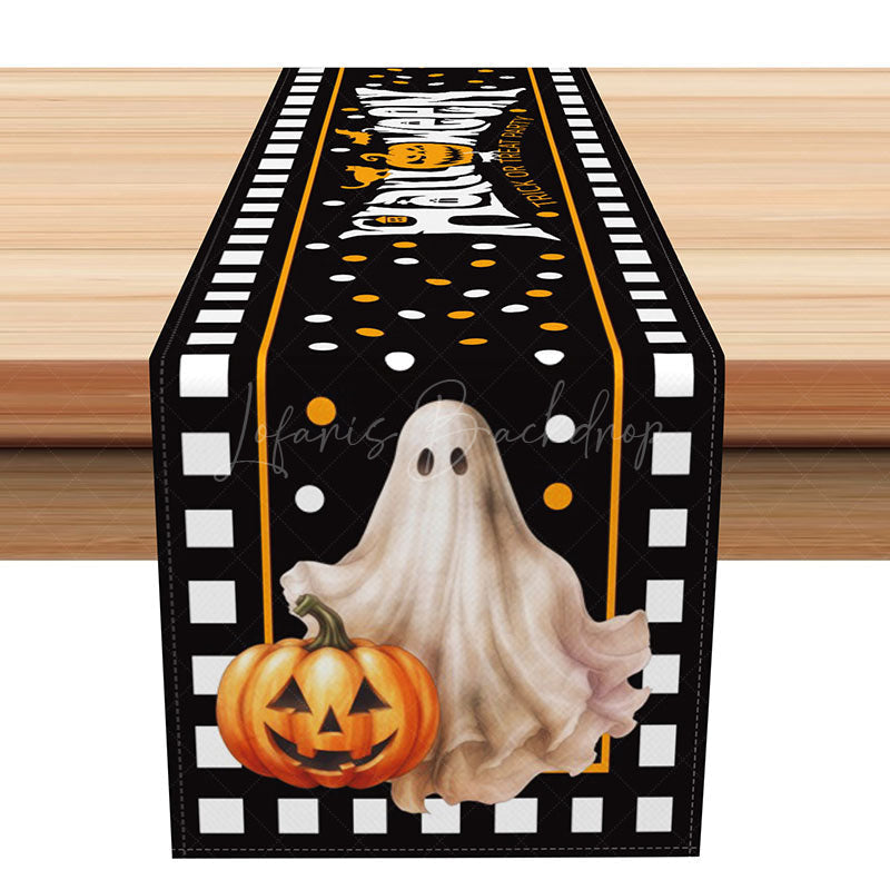 Lofaris Happy Halloween Table Runner with Pumpkin Ghost and Film Strip for Spooky Movie Night Party Decor