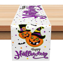 Lofaris Happy Halloween Table Runner with Purple Pumpkin and Witch Hats for Spooky Fun Party Decor