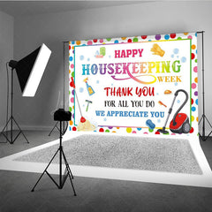 Lofaris Happy Housekeeping Week Thank You Banner We Appreciate with Cleaning Supplies Colorful Appreciation Decor