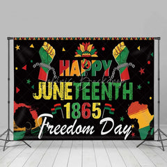 Lofaris Happy Juneteenth 1865 Freedom Day Backdrop Shackled Fists and Africa Map Background Black History Party Banner