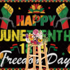 Lofaris Happy Juneteenth 1865 Freedom Day Backdrop Shackled Fists and Africa Map Background Black History Party Banner