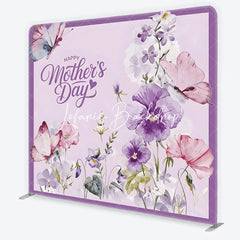 Lofaris Happy Mother’s Day Purple Floral Square Double-Sided Backdrop Watercolor Butterflies and Elegant Flowers
