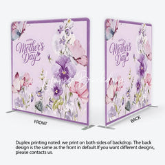 Lofaris Happy Mother’s Day Purple Floral Square Double-Sided Backdrop Watercolor Butterflies and Elegant Flowers