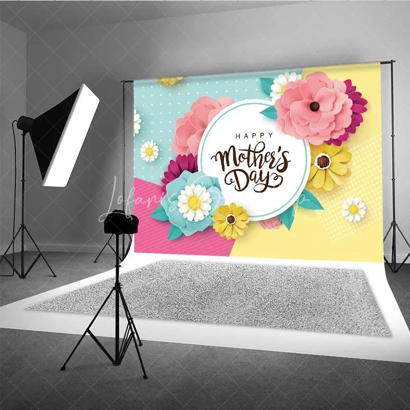 Lofaris Happy Mothers Day Backdrop Colorful Paper Flowers Geometric Polka Dots Party Background