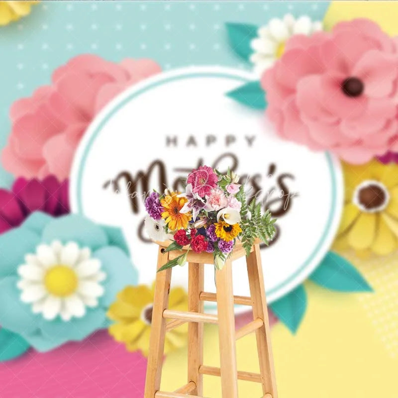 Lofaris Happy Mothers Day Backdrop Colorful Paper Flowers Geometric Polka Dots Party Background