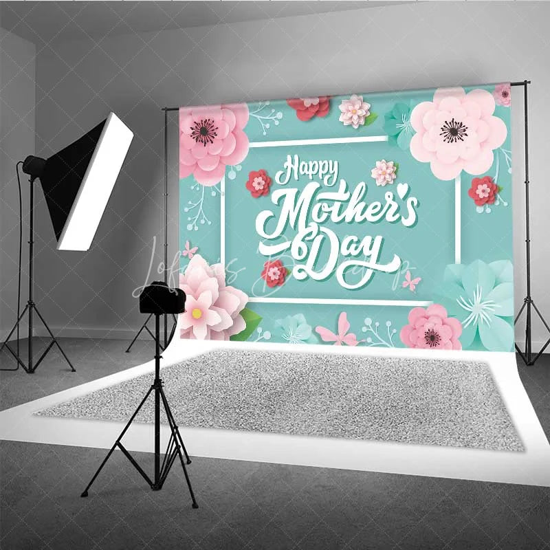 Lofaris Happy Mothers Day Backdrop Pink Paper Flowers on Teal Background Party Decoration