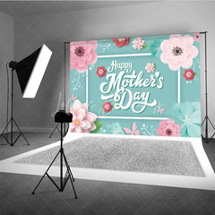 Lofaris Happy Mothers Day Backdrop Pink Paper Flowers on Teal Background Party Decoration