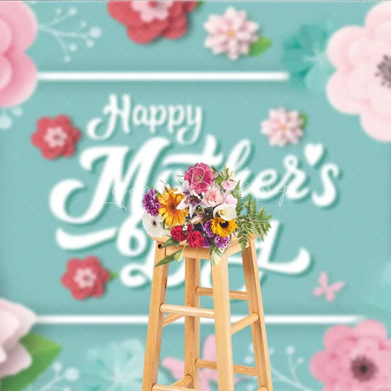 Lofaris Happy Mothers Day Backdrop Pink Paper Flowers on Teal Background Party Decoration