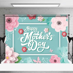 Lofaris Happy Mothers Day Backdrop Pink Paper Flowers on Teal Background Party Decoration