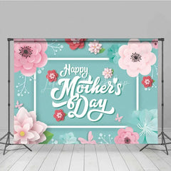 Lofaris Happy Mothers Day Backdrop Pink Paper Flowers on Teal Background Party Decoration