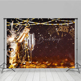 Lofaris Happy New Year 2026 Backdrop with Countdown Clock Champagne and Sparkler Black Gold NYE Party Decor