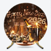 Lofaris Happy New Year 2026 Round Backdrop with Champagne and Sparklers Rustic Winter Holiday NYE Party Photo Booth