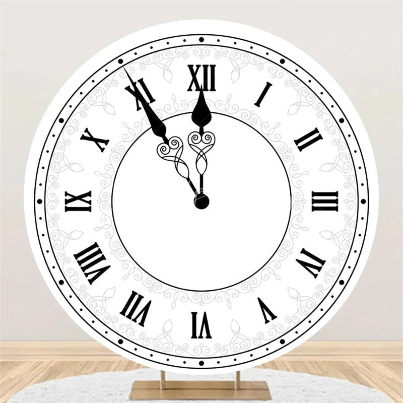 Lofaris Happy New Year Clock Round Backdrop Black Gold Countdown Dial Background for Party
