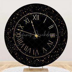 Lofaris Happy New Year Clock Round Backdrop Black Gold Countdown Dial Background for Party
