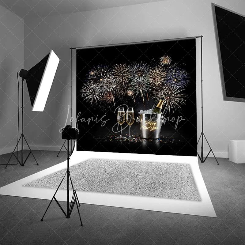 Lofaris Happy New Year Fireworks Photography Backdrop Champagne Celebration Party Photo Background Cheers Toast Prop
