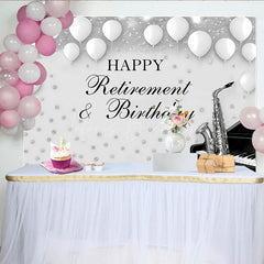 Lofaris Happy Retirement and Birthday Party Backdrop Black Silver with Saxophone Piano Music Themed Decor