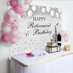 Lofaris Happy Retirement and Birthday Party Backdrop Black Silver with Saxophone Piano Music Themed Decor