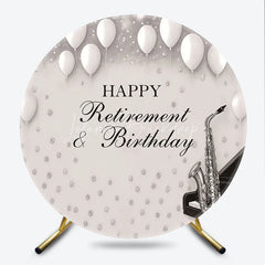 Lofaris Happy Retirement and Birthday Piano Round Backdrop Jazz Music Saxophone White Balloons Party Cover