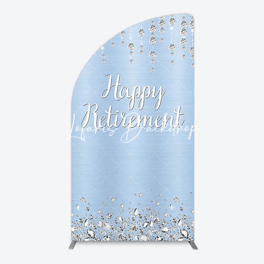 Lofaris Happy Retirement Half Moon Arch Backdrop Light Blue Silver Diamond Glitter Elegant Party Decor