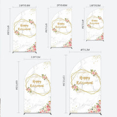 Lofaris Happy Retirement Half Moon Arch Backdrop with Pink Floral and Gold Frame Elegant Marble Party Photo Booth Decor for Women