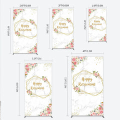 Lofaris Happy Retirement Rectangle Backdrop with Pink Floral and Gold Frame Elegant Marble Party Photo Booth Decor for Women