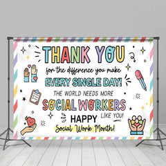 Lofaris Happy Social Work Month Backdrop Thank You Workers Appreciation Background Doodle Office Party Decoration
