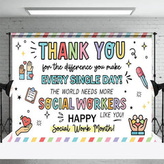 Lofaris Happy Social Work Month Backdrop Thank You Workers Appreciation Background Doodle Office Party Decoration