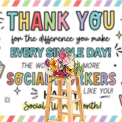 Lofaris Happy Social Work Month Backdrop Thank You Workers Appreciation Background Doodle Office Party Decoration