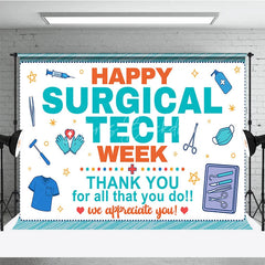 Lofaris Happy Surgical Tech Week Holiday Backdrop Thank You Healthcare Appreciation Decor with Medical Tools