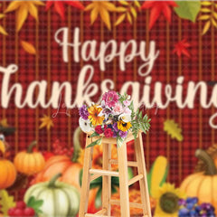 Lofaris Happy Thanksgiving Backdrop Autumn Fall Leaves Turkey Pumpkin Banner Red Plaid Harvest Party Photo Booth Props