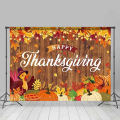 Lofaris Happy Thanksgiving Backdrop Rustic Wood Turkey Pumpkin Pie Photography Background