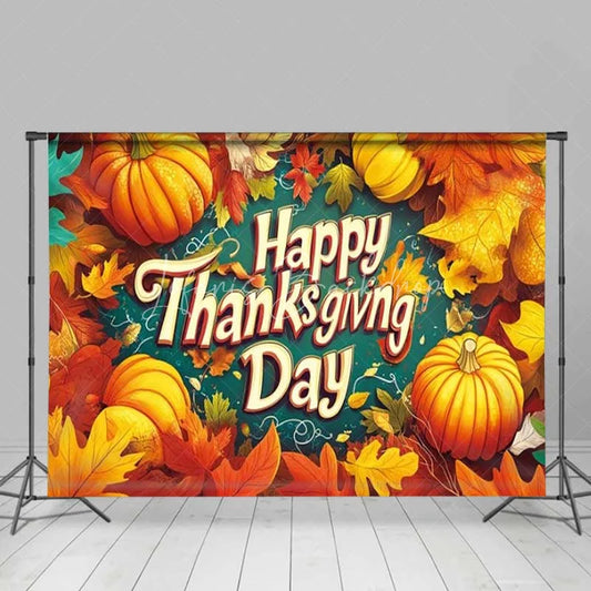 Lofaris Happy Thanksgiving Day Backdrop Autumn Pumpkin Maple Leaves Photography Background