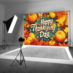 Lofaris Happy Thanksgiving Day Backdrop Autumn Pumpkin Maple Leaves Photography Background