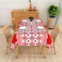 Lofaris Happy Valentine Day Gingham Rectangle Tablecloth Pink Red Heart Check Table Cover Festive Holiday Party Decor