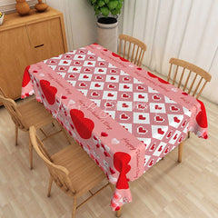 Lofaris Happy Valentine Day Gingham Rectangle Tablecloth Pink Red Heart Check Table Cover Festive Holiday Party Decor