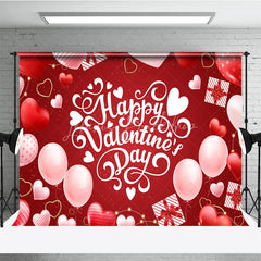 Lofaris Happy Valentines Day Backdrop Red Balloons Gift Box White Typography Background Romantic Love Party Photo Studio Prop